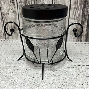 Glass and Metal Vase/ candle holder with Flower holder top